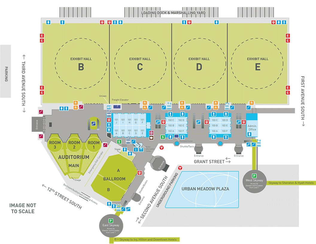 Illustrated map highlighting the Minneapolis Convention Center